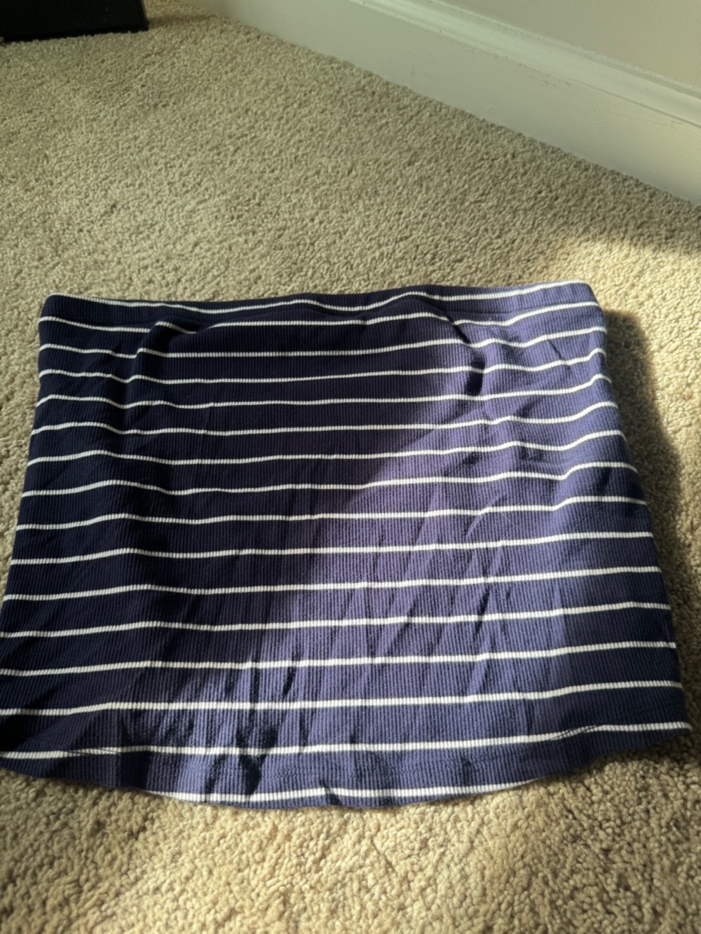 a new day Navy and White Striped Ribbed Strapless Tank